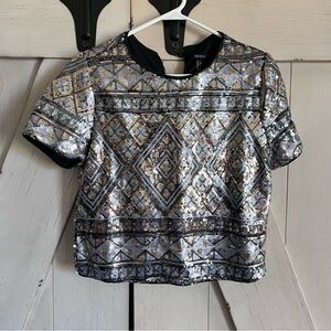 Forever 21 Silver Geometric Sequin Crop Top